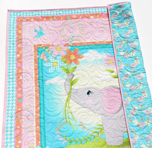 Baby Quilt- Hand Applique- Pink Elephants- Timeless and Classic- Memorable authentic GIft