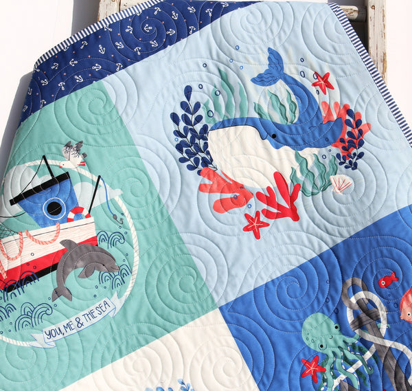 Handmade Quilt, Baby Quilt, Crib Blanket, Nautical, Sharks, outlets Ready to Ship