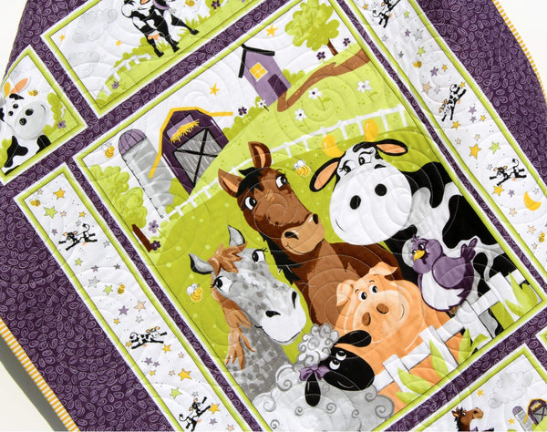 Farm Sheep Cow Horse Duck Squares Crib quilt fabric panel to sew