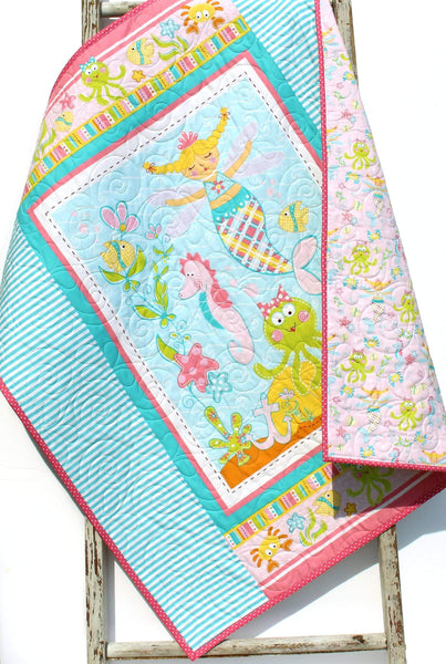 Birthday Celebration Baby Mermaids Quilt Fabric Panel. - Vintage Mermaid  Web Store