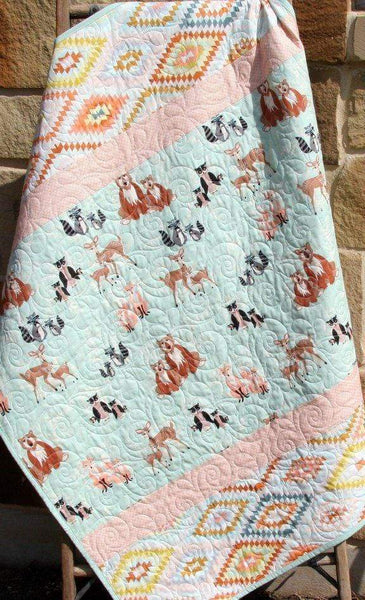 LAST ONES Girl Quilt Kit, Aztec Tribal Deer Buck, Pink Coral Mint Blue Grey, Deer Head Forest Simple Easy Beginner Stripe DIY Do on sale It Yourself