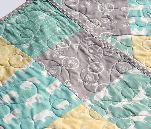 Baby Quilt Boy or girl, Baby Boy or girl Deer Crib Bedding, Baby Bedding hot Boy or girl, Modern Baby Blanket, aqua blue, greens, grays, apricot