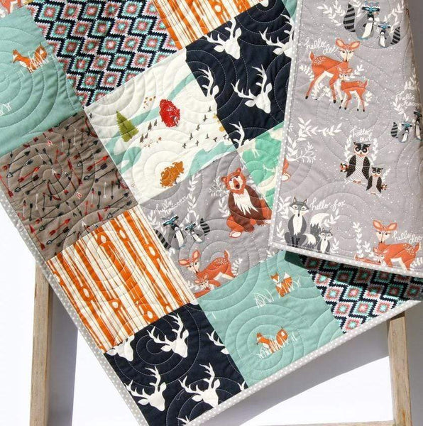 Baby Quilt Kit, Woodland, Deer, Fox, Camping Theme, Nursery Quilt, Patchwork order Quilt, Art Gallery Fabrics, Campsite, Baby Boy