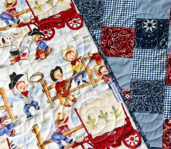 Cowboys Vintage on sale fabric from the forties or fifties Handmade baby quilt #33