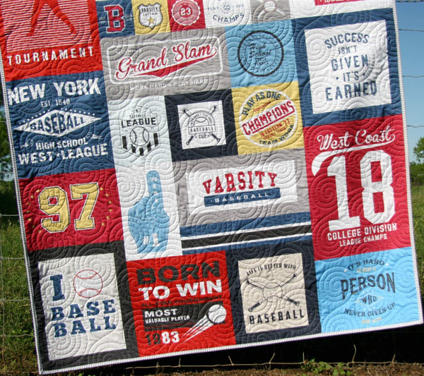 Baseball Quilt, Gift for Him, Patchwork Blanket, Adult Minky, Varsity