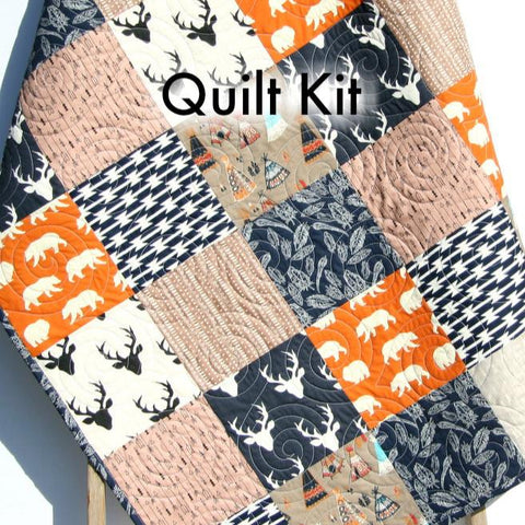 Woodland Boy Quilt Kit, Orange Nursery Bedding, Arrows Deer Buck Teepee