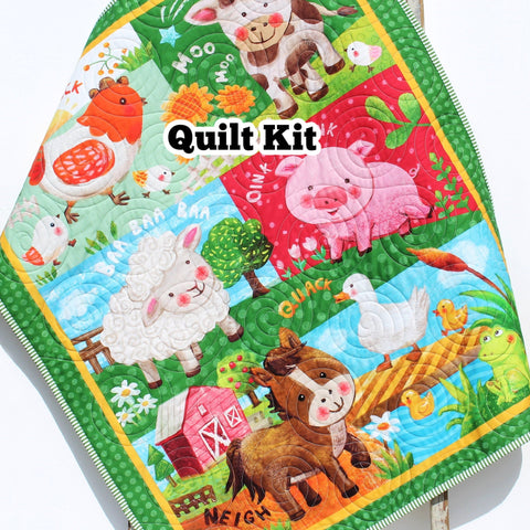 Farm Quilt Kit, Panel Quick Easy Fun, Quilting Projects, Beginner Project, Baby Nursery Bedding Cow Horse Pig Barnyard Animals Sheep Chicken