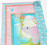 Elephant Baby Quilt Kit for Baby Girl Newborn Sewing Project Pink Aqua Blue Orange Floral Daisies Quilting Bundle of Fabrics to Sew