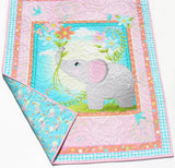 Elephant Baby Quilt Kit for Baby Girl Newborn Sewing Project Pink Aqua Blue Orange Floral Daisies Quilting Bundle of Fabrics to Sew