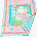 Elephant Baby Quilt Kit for Baby Girl Newborn Sewing Project Pink Aqua Blue Orange Floral Daisies Quilting Bundle of Fabrics to Sew