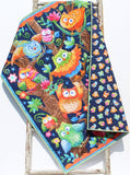 Owl Quilt Kit Animals Crib Blanket Quilting DIY Sewing Project Boy Girl Beginner Panel Fabrics Dark Navy Blue Green Orange Fabric Bundle