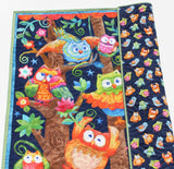 Owl Quilt Kit Animals Crib Blanket Quilting DIY Sewing Project Boy Girl Beginner Panel Fabrics Dark Navy Blue Green Orange Fabric Bundle