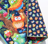 Owl Quilt Kit Animals Crib Blanket Quilting DIY Sewing Project Boy Girl Beginner Panel Fabrics Dark Navy Blue Green Orange Fabric Bundle