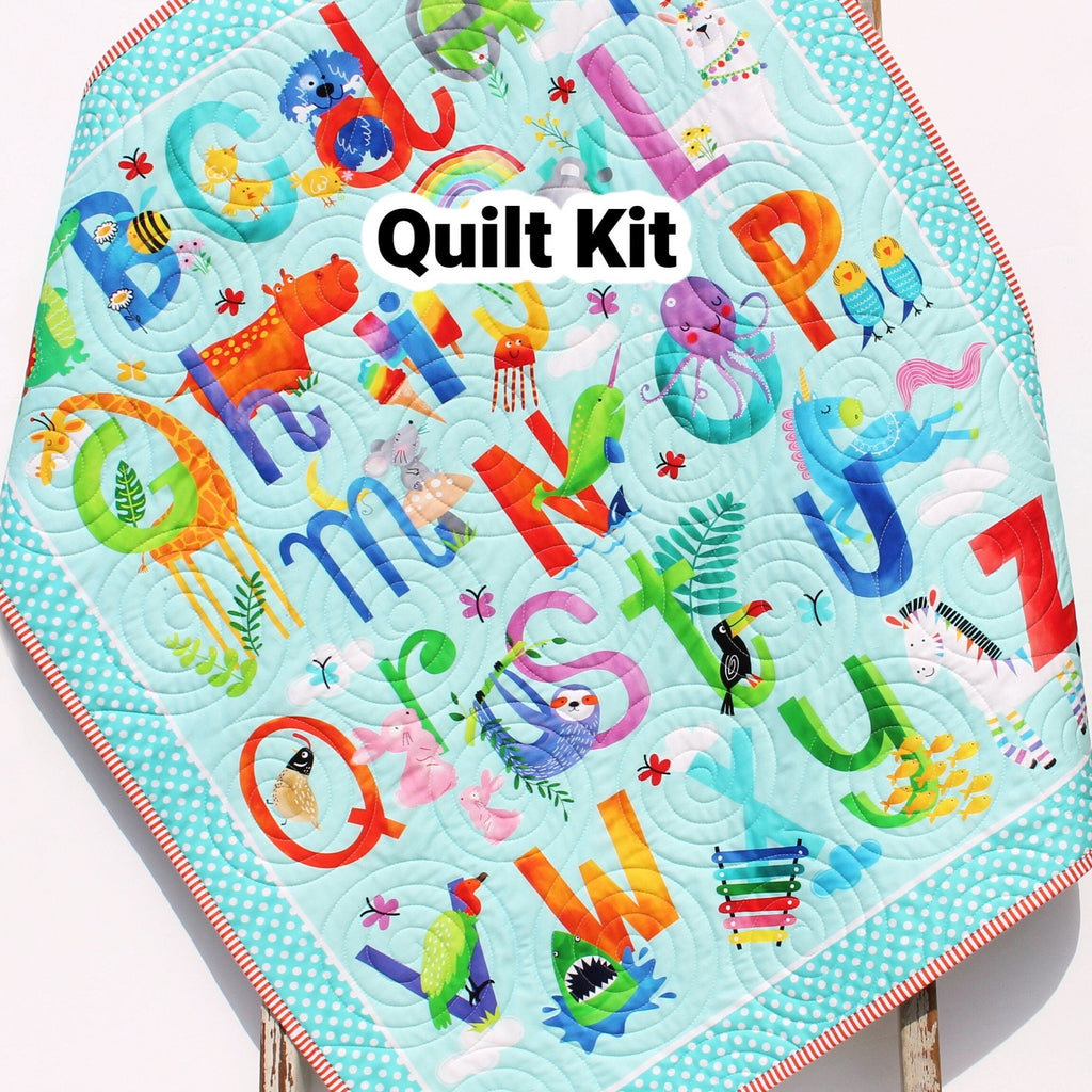 ABCs Quilt Kit Animals Letter Alphabet Crib Blanket Quilting DIY Sewing Project Boy Girl Beginner Panel Fabrics Llama Zebra Unicorn Hippo