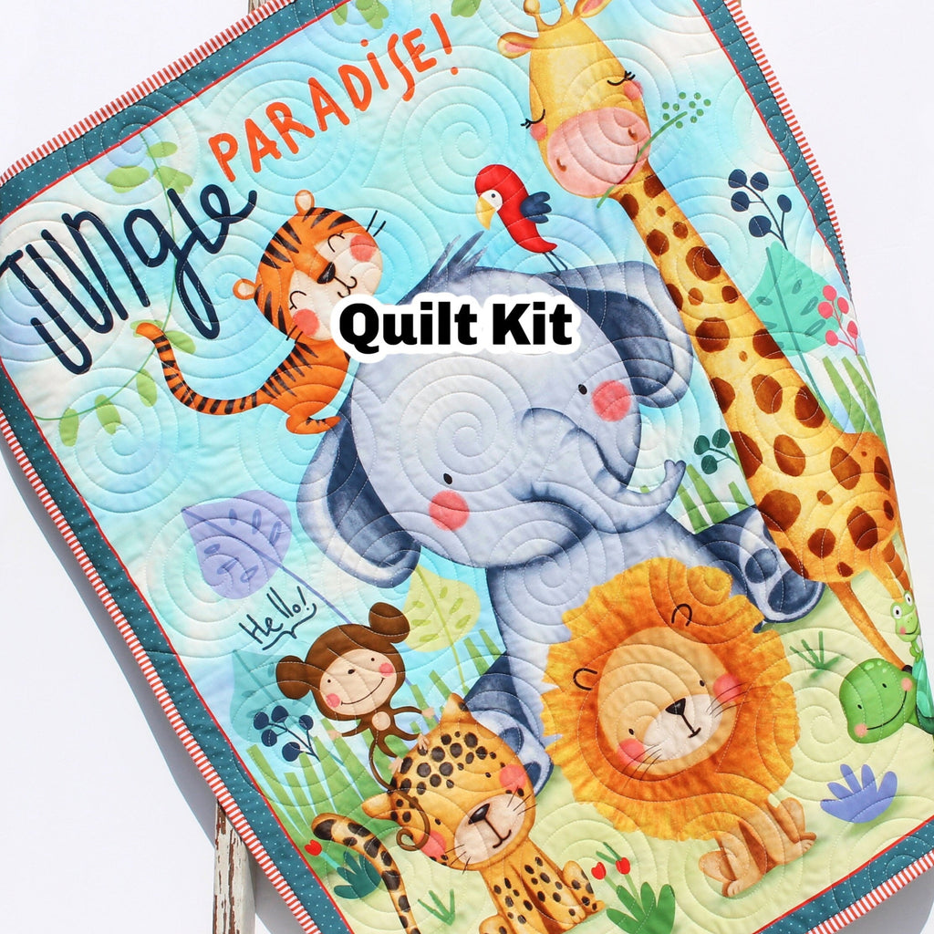 Jungle Paradise Quilt Kit Safari Animals Crib Blanket Quilting DIY Sewing Project Boy Girl Beginner Panel Fabrics Elephant Lion Tiger Monkey