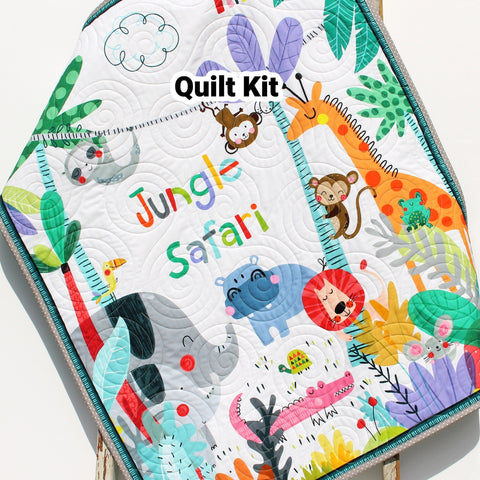 Jungle Safari Quilt Kit Animals Crib Blanket Quilting DIY Sewing Project Boy Girl Beginner Panel Fabrics Elephant Lion Monkey Giraffe