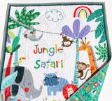 Jungle Safari Quilt Animals Nursery Decor Crib Bedding Personalized Blanket Baby Shower Gift with Name Baptism Birthday Keepsake