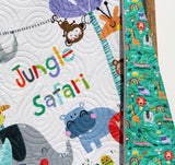 Jungle Safari Quilt Animals Nursery Decor Crib Bedding Personalized Blanket Baby Shower Gift with Name Baptism Birthday Keepsake