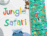 Jungle Safari Quilt Animals Nursery Decor Crib Bedding Personalized Blanket Baby Shower Gift with Name Baptism Birthday Keepsake