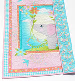 Elephant Baby Quilt Kit for Baby Girl Newborn Sewing Project Pink Aqua Blue Orange Floral Daisies Quilting Bundle of Fabrics to Sew