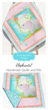 Elephant Baby Quilt Kit for Baby Girl Newborn Sewing Project Pink Aqua Blue Orange Floral Daisies Quilting Bundle of Fabrics to Sew