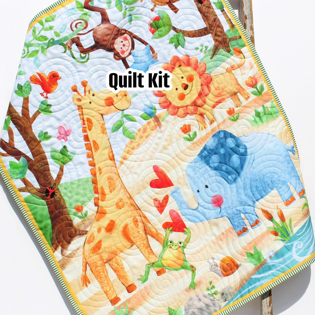 Jungle Party Quilt Kit Safri Animals Crib Blanket Quilting DIY Sewing Project Boy Girl Beginner Panel Fabrics Elephant Lion Monkey Giraffe