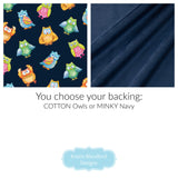 Owl Quilt Kit Animals Crib Blanket Quilting DIY Sewing Project Boy Girl Beginner Panel Fabrics Dark Navy Blue Green Orange Fabric Bundle