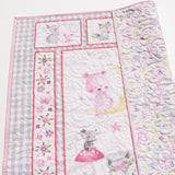 Baby Quilt Kit for Baby Girl Woodland Animals Newborn Sewing Project Pink Grey Gray Yellow Floral Daisies Quilting Bundle of Fabrics to Sew