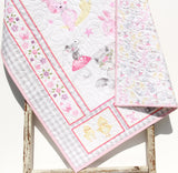 Baby Animals Quilt Newborn Blanket Bedding Personalized Monogrammed Deer Fawn Mouse Moon Fox Elephants Rabbits Chicks Daises Flowers Pink