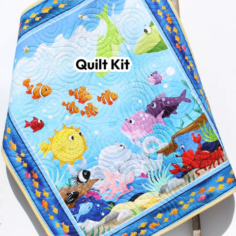 Under the Sea Quilt Kit, Sea Fish Nautical Crib Blanket, Quilting Boy Girl Beginner Quilt Kit Bundle Set Panel Fabrics Octopus Lobster Coral