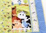 Backyard Blues Quilt Kit, Farm Panel Quick Easy Fun, Beginner Project Quilting Fabrics Baby Nursery Bedding Cow Horse Pig Animals