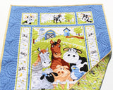 Backyard Blues Quilt Kit, Farm Panel Quick Easy Fun, Beginner Project Quilting Fabrics Baby Nursery Bedding Cow Horse Pig Animals