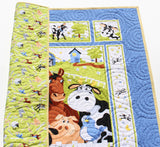 Baby Quilt Blue Farm Baby Blanket Girl Ranch Animals Country Bedding Pig Sheep Horse Tractor Barn Barnyard Green Newborn Monogram Gift