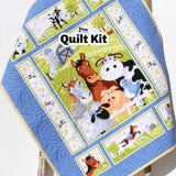 Backyard Blues Quilt Kit, Farm Panel Quick Easy Fun, Beginner Project Quilting Fabrics Baby Nursery Bedding Cow Horse Pig Animals