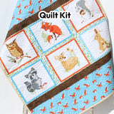 Woodland Quilt Kit, DIY Project Forest Fellows Striped Panel Pattern Modern Quilt Kit Boy Girl Fox Deer Owl Animals Brown Blue Fabric Bundle