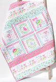 Quilt for Girl Handmade Named Baby Blanket Quilted Flowers Butterflies Newborn Baby Shower Gift Personalized with Name Pink Aqua Soft Minky