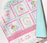 Quilt for Girl Handmade Named Baby Blanket Quilted Flowers Butterflies Newborn Baby Shower Gift Personalized with Name Pink Aqua Soft Minky