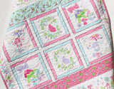 Quilt for Girl Handmade Named Baby Blanket Quilted Flowers Butterflies Newborn Baby Shower Gift Personalized with Name Pink Aqua Soft Minky