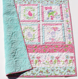 Quilt for Girl Handmade Named Baby Blanket Quilted Flowers Butterflies Newborn Baby Shower Gift Personalized with Name Pink Aqua Soft Minky