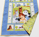 Backyard Blues Quilt Kit, Farm Panel Quick Easy Fun, Beginner Project Quilting Fabrics Baby Nursery Bedding Cow Horse Pig Animals