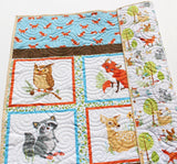 Woodland Quilt Kit, DIY Project Forest Fellows Striped Panel Pattern Modern Quilt Kit Boy Girl Fox Deer Owl Animals Brown Blue Fabric Bundle