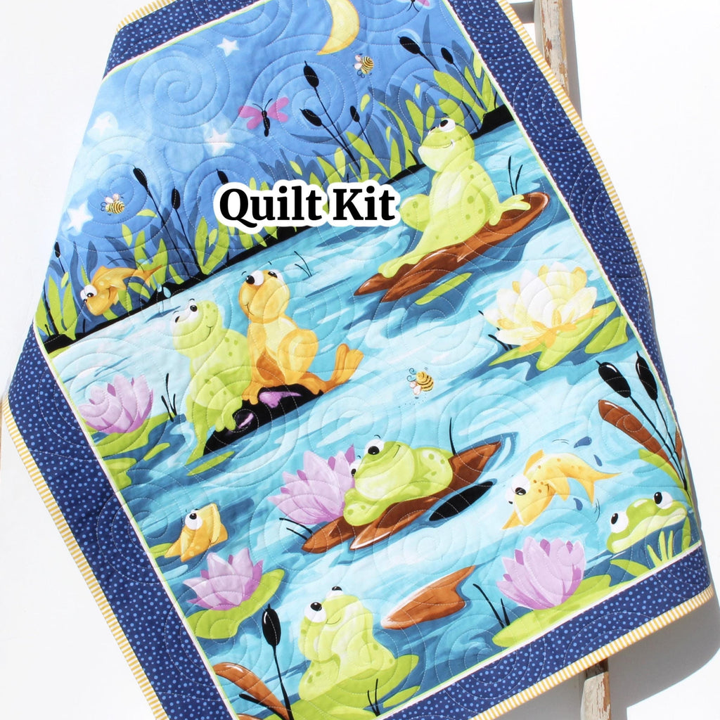 Quilt Kit Polk Dot Pond Baby Boy or Girl Panel Quick Easy Monkey Beaver Alligator Animals Nature Outdoors, Brown Blue Orange