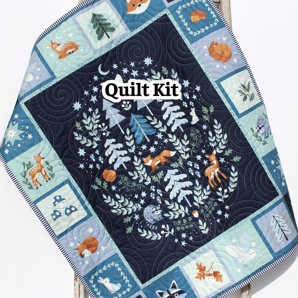 Baby Boy Quilt Kit DIY Quilt to Make Twilight Creatures Woodland Fabric Bundle Forest Animals Fox Deer Quilting Sewing Set Beginner