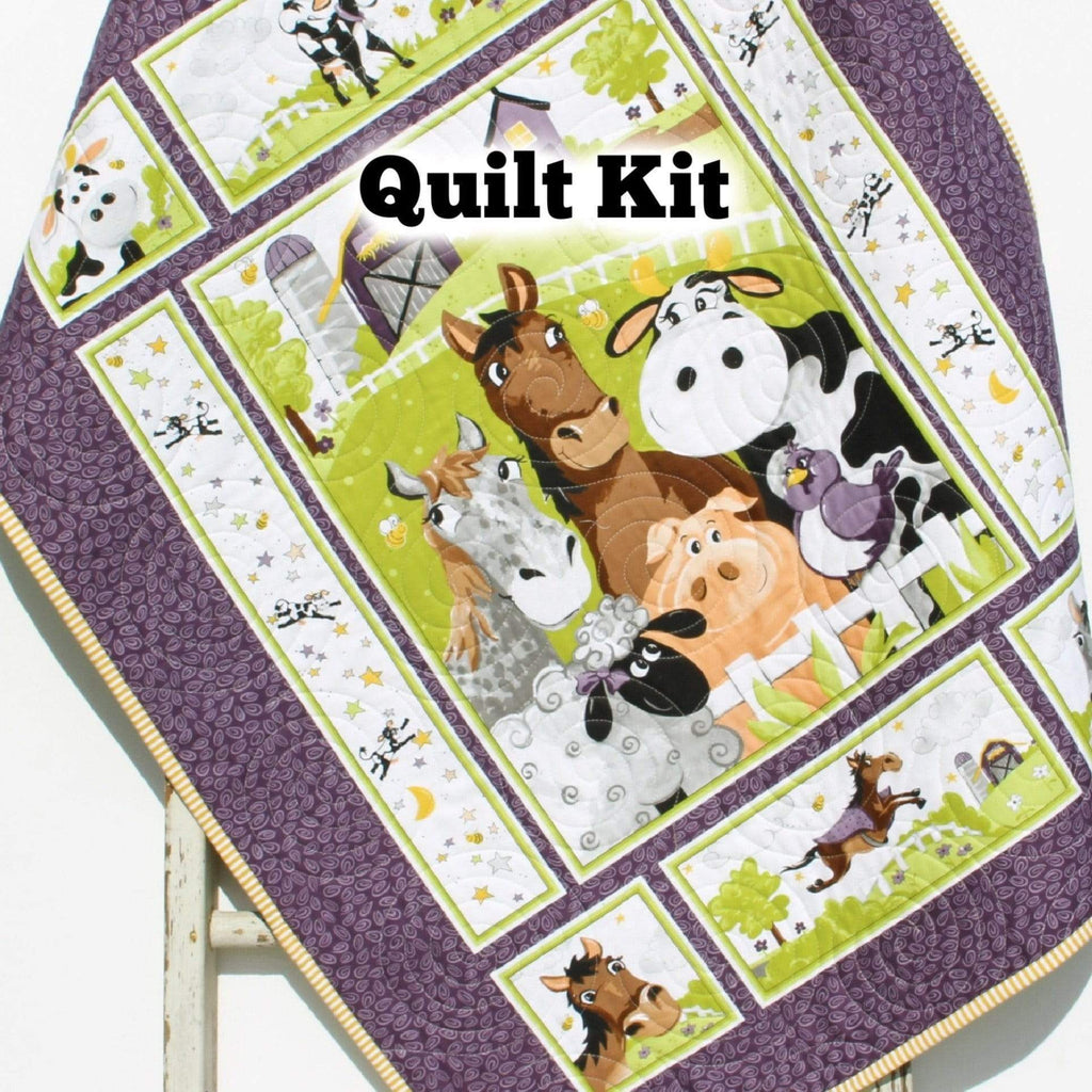 Barnyard Buddies Quilt Kit, Farm Panel Quick Easy Fun, Beginner Project,  Quilting Fabrics, Baby Nursery Bedding Cow Horse Pig Animals Sheep