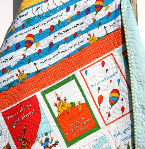 Oh the Places You'll Go Quilt Kit Dr Seuss Stripes Panel Blanket, Baby