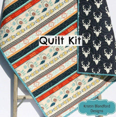 LAST ONES Girl Quilt Kit, cheapest Aztec Tribal Deer Buck, Pink Coral Mint Blue Grey, Deer Head Forest Simple Easy Beginner Stripe DIY Do It Yourself