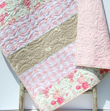Farmhouse Baby Quilt, Flower Minky Blanket, Modern Floral Crib Bedding  Mauve Roses Blue Gold Girls Handmade Modern Quilt P…