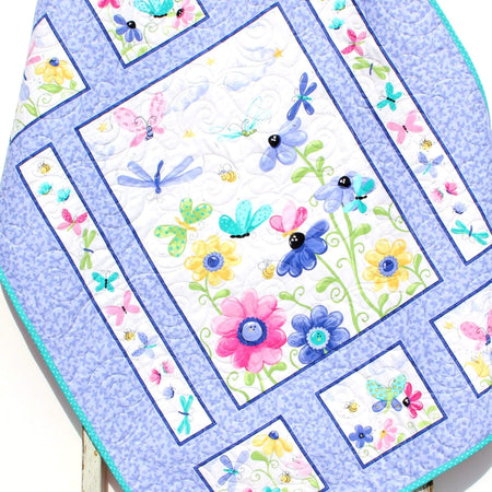 Floral Baby Kids Quilt deals Blanket Butterfly, Flowers 3D White Pink Purple Greens