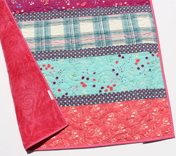 Quilt Kit, Striped Beginners, Bright Floral Plaid, Pink Purple Flowers